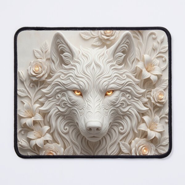 Item preview, White Wolf Head with Flowers designed and sold by AnnArtshock.