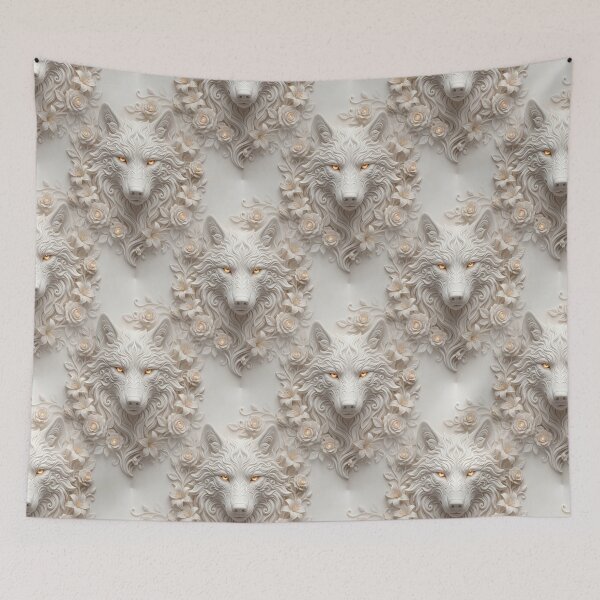 Item preview, White Wolf Head with Flowers designed and sold by AnnArtshock.