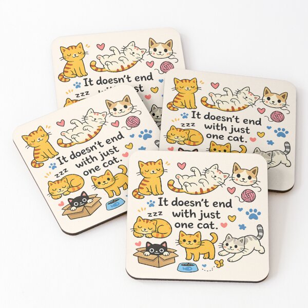 Item preview, It Doesn’t End With Just One Cat – Cute Kawaii Cat Lover Design designed and sold by blankTeeShirt.
