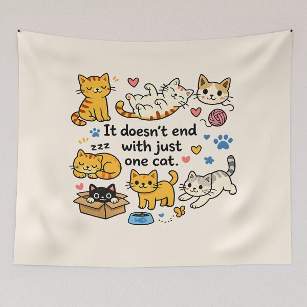 Item preview, It Doesn’t End With Just One Cat – Cute Kawaii Cat Lover Design designed and sold by blankTeeShirt.