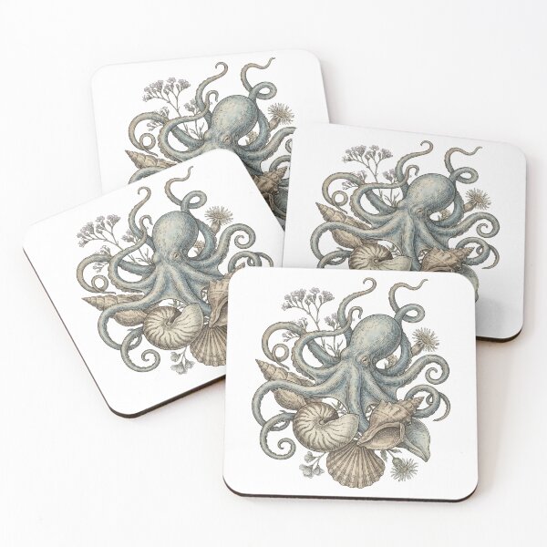 Item preview, Octopus with Shells and Sea Flora — Vintage Ocean Illustration designed and sold by Ortsas.