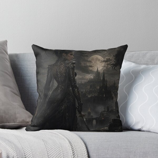 Item preview, Dark warrior woman overlooking a moonlit gothic city wrapped in shadow and silent tension designed and sold by FotoworldEdel.