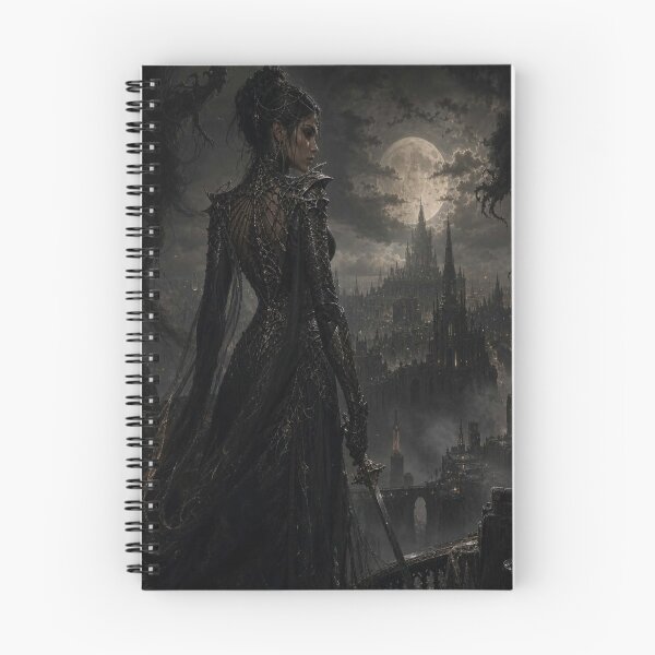Item preview, Dark warrior woman overlooking a moonlit gothic city wrapped in shadow and silent tension designed and sold by FotoworldEdel.