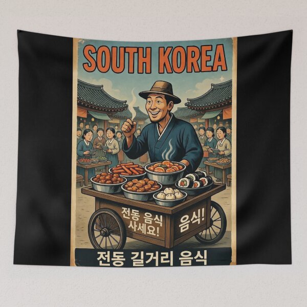 Item preview, South Korea Traditional Street Food Vintage Poster | Vintage Korean Market Food Art designed and sold by Dikshant Goyal.