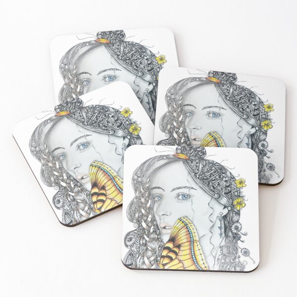 Item preview,  Girl with Yellow Butterfly – Intricate Zentangle Portrait designed and sold by LorieFossaArt.