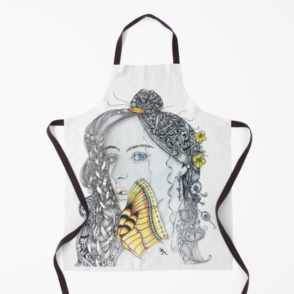 Item preview, Girl with Yellow Butterfly – Intricate Zentangle Portrait designed and sold by LorieFossaArt.