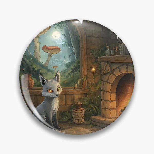 Item preview, A cozy fantasy scene depicts a small silver fox with glowing eyes sitting in a warm forest designed and sold by Spoofy Don`t fit in. Stand out.