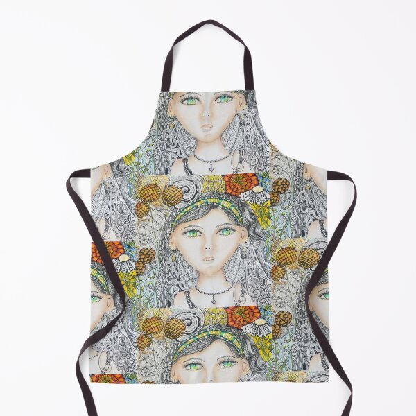 Item preview, Green-Eyed Girl with Intricate Floral Headband – Zentangle Portrait designed and sold by LorieFossaArt.