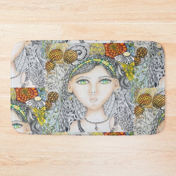 Item preview, Green-Eyed Girl with Intricate Floral Headband – Zentangle Portrait designed and sold by LorieFossaArt.