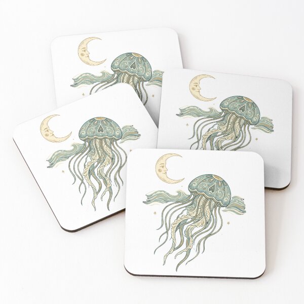Item preview, Celestial Jellyfish with Moon and Waves — Ocean Fantasy Illustration designed and sold by Ortsas.