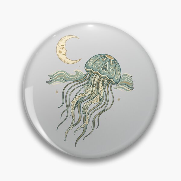Item preview, Celestial Jellyfish with Moon and Waves — Ocean Fantasy Illustration designed and sold by Ortsas.