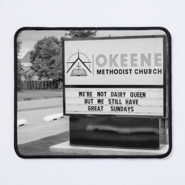 Item preview, "Funny Church Sign in Okeene Oklahoma BW" designed and sold by Debra Martz.