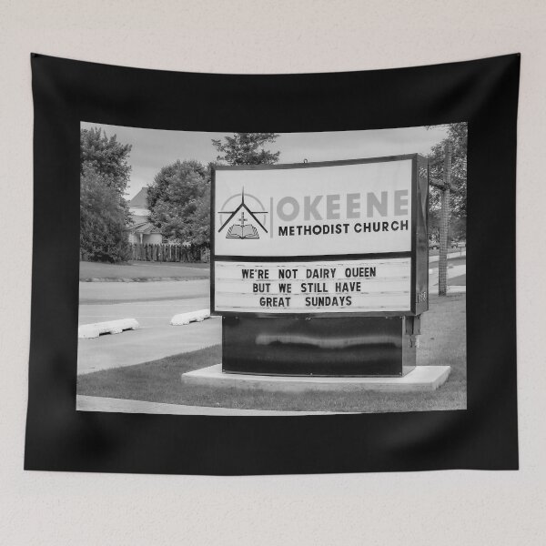 Item preview, "Funny Church Sign in Okeene Oklahoma BW" designed and sold by Debra Martz.