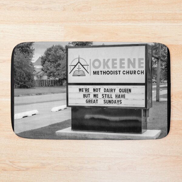 Item preview, "Funny Church Sign in Okeene Oklahoma BW" designed and sold by Debra Martz.
