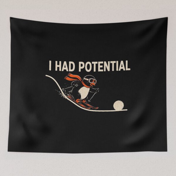 Item preview, I Had Potential Vintage Skiing Penguin Tee designed and sold by D-F-R-K.
