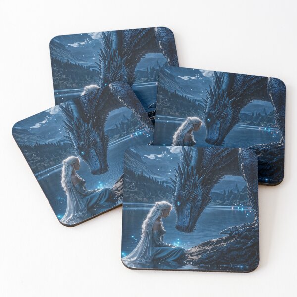 Item preview, Moonlit Blue Dragon And Mystic Princess | Dark Fantasy Night Art designed and sold by DrakariArt.