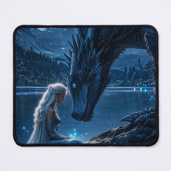 Item preview, Moonlit Blue Dragon And Mystic Princess | Dark Fantasy Night Art designed and sold by DrakariArt.