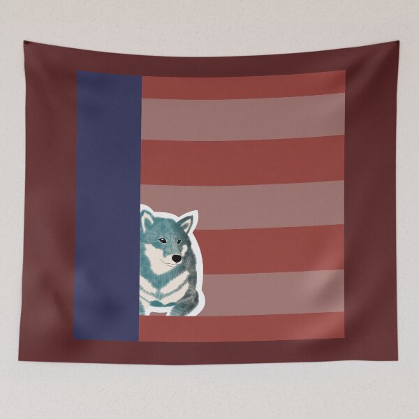 Item preview, 80's vibes colors (red, blue) with blue Shiba Inu designed and sold by ShibaCruise-On.