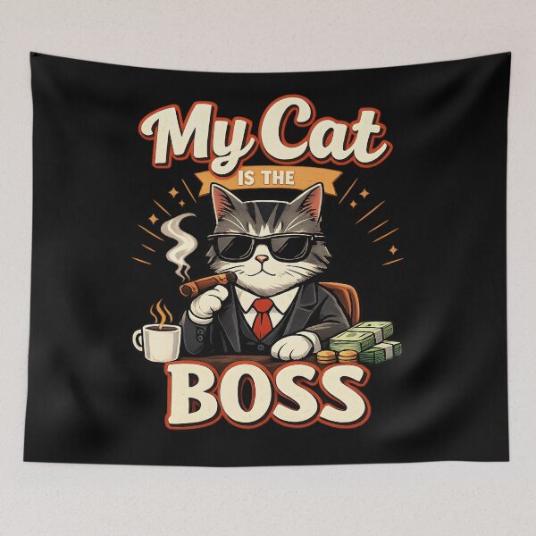 Item preview, My Cat Is The Boss – Funny Mafia Cat with Cigar Retro Design designed and sold by blankTeeShirt.