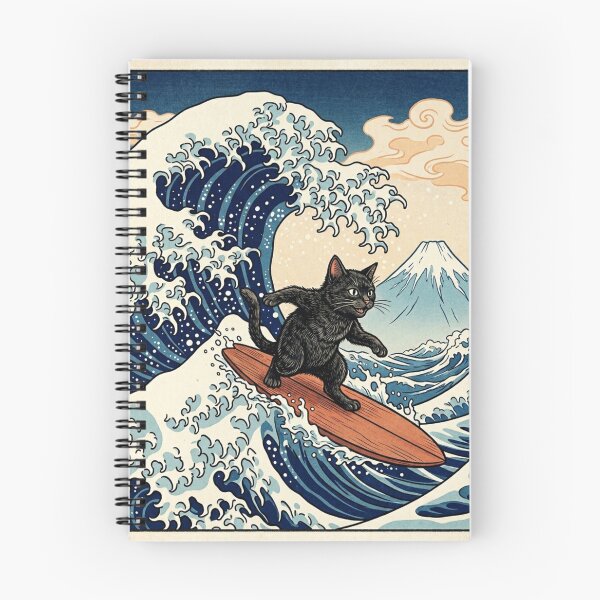 Item preview, Surfing Black Cat in Hokusai Great Wave Ukiyo-e Japanese Art designed and sold by vekotpu.