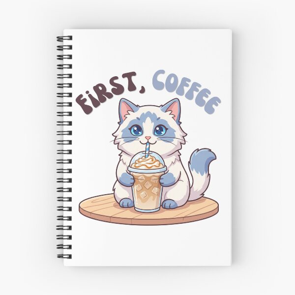 Item preview, First Coffee Cute Blue Eyed Cat Iced Latte Retro designed and sold by Snowy Studio Designs.