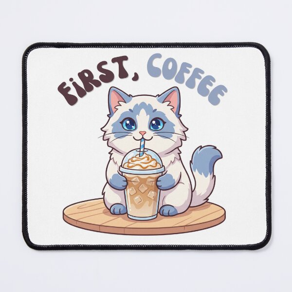 Item preview, First Coffee Cute Blue Eyed Cat Iced Latte Retro designed and sold by Snowy Studio Designs.
