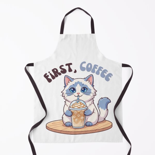 Item preview, First Coffee Cute Blue Eyed Cat Iced Latte Retro designed and sold by Snowy Studio Designs.