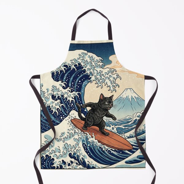 Item preview, Surfing Black Cat in Hokusai Great Wave Ukiyo-e Japanese Art designed and sold by vekotpu.