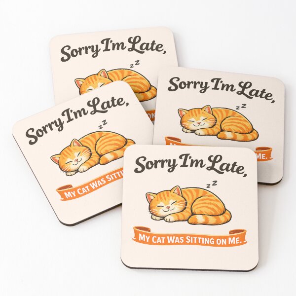 Item preview, Sorry I’m Late, My Cat Was Sitting on Me – Funny Sleeping Orange Cat Design designed and sold by blankTeeShirt.
