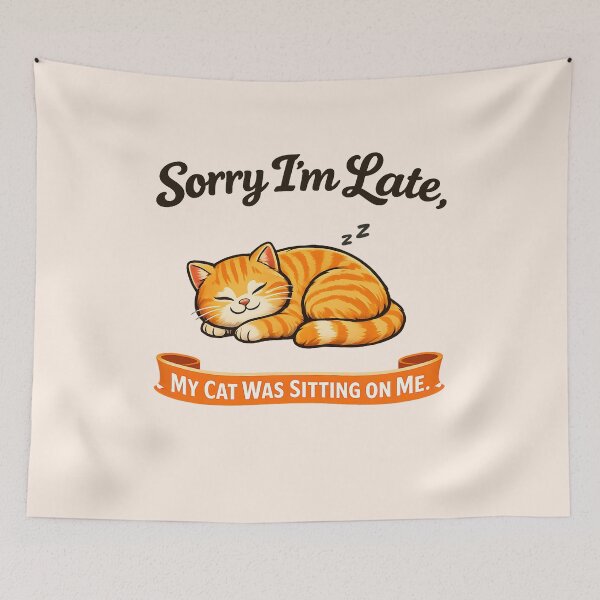 Item preview, Sorry I’m Late, My Cat Was Sitting on Me – Funny Sleeping Orange Cat Design designed and sold by blankTeeShirt.