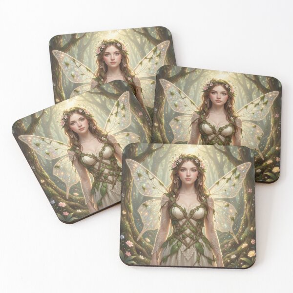 Item preview, Fairy woman in glowing forest light with delicate wings and soft magical atmosphere designed and sold by FotoworldEdel.