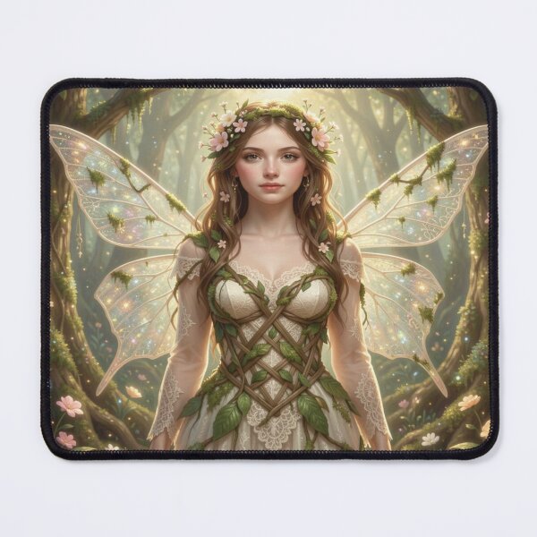 Item preview, Fairy woman in glowing forest light with delicate wings and soft magical atmosphere designed and sold by FotoworldEdel.