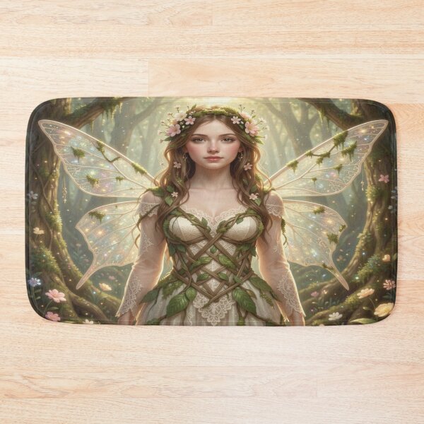 Item preview, Fairy woman in glowing forest light with delicate wings and soft magical atmosphere designed and sold by FotoworldEdel.