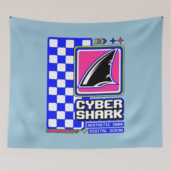 Item preview, High Contrast Y2K Aesthetic Cyber Shark designed and sold by SplashTastic.