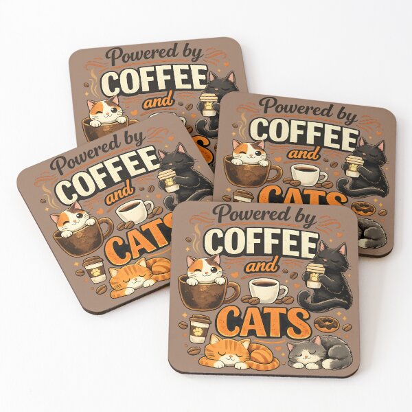 Item preview, Powered by Coffee and Cats – Cute Cat Lover Coffee Design designed and sold by blankTeeShirt.