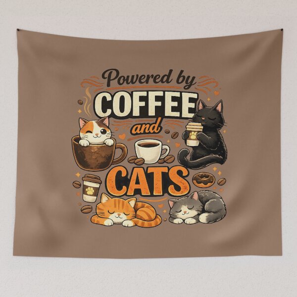 Item preview, Powered by Coffee and Cats – Cute Cat Lover Coffee Design designed and sold by blankTeeShirt.