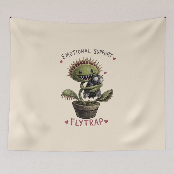 Item preview, Emotional Support Flytrap Sticker – Cute Creepy Venus Flytrap and Fly Illustration designed and sold by YuliaHulia.