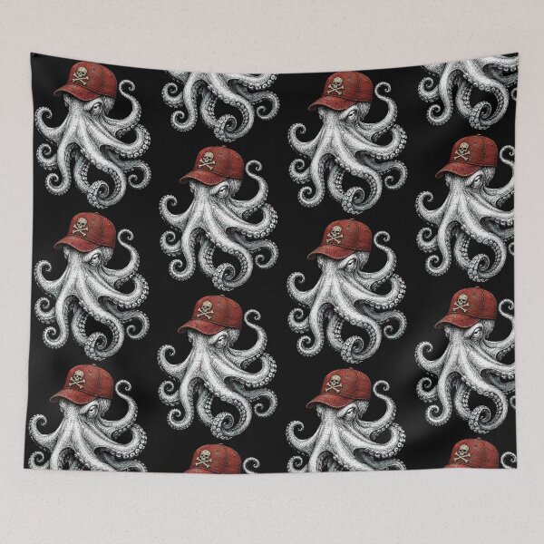 Item preview, Octopus With Skull and Crossbones Cap Pirate Sea Creature On Back designed and sold by clarabersetart.