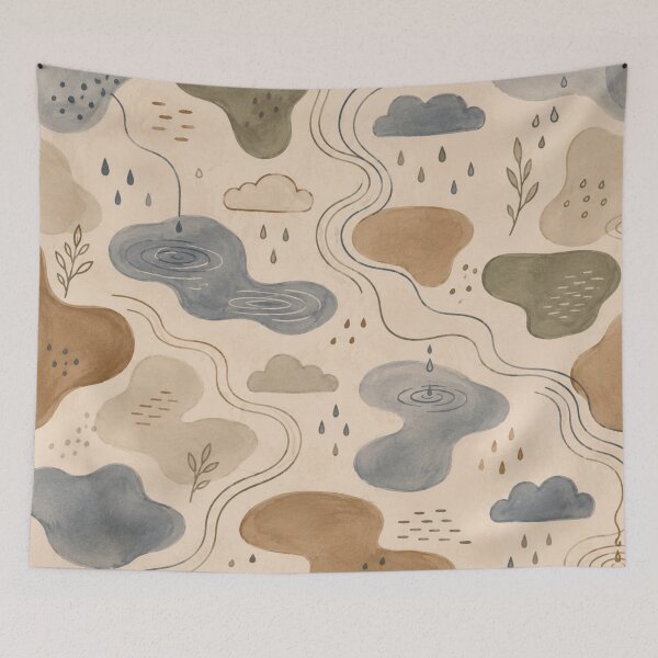Item preview, Rainy Day Abstract Pattern – Watercolor Cloud & Puddle Wallpaper designed and sold by Barelythere2324.