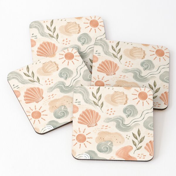 Item preview, Coastal Boho Seashell Pattern – Retro Beach Watercolor Wallpaper designed and sold by Barelythere2324.