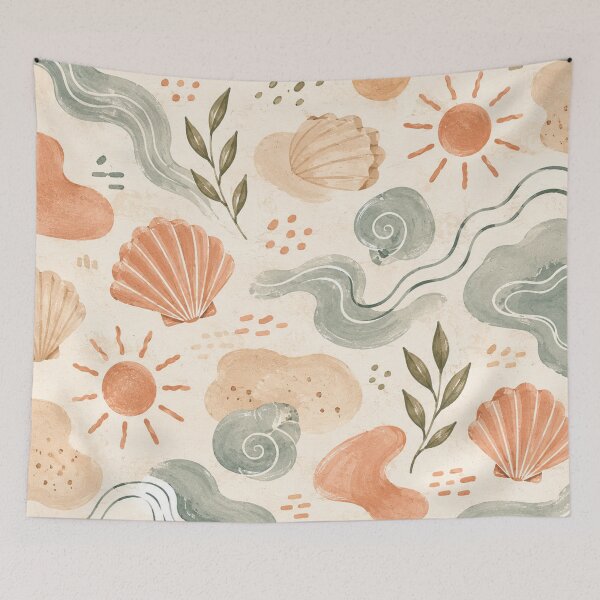 Item preview, Coastal Boho Seashell Pattern – Retro Beach Watercolor Wallpaper designed and sold by Barelythere2324.
