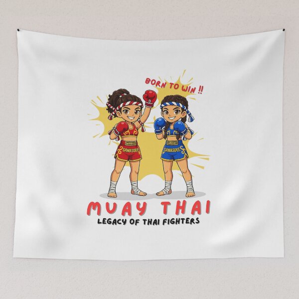 Item preview, Cute Muay Thai Girls – Welcome Thailand Travel Chibi Fighters | Born to Win Thai Boxing Art designed and sold by Beeform.