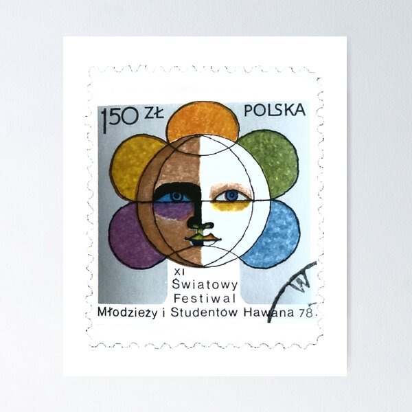 Item preview, Poland Polska Polish Vintage Sun Face Postage Stamp designed and sold by red-amber65.