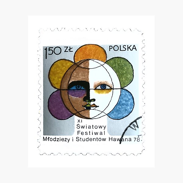 Item preview, Poland Polska Polish Vintage Sun Face Postage Stamp designed and sold by red-amber65.