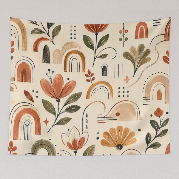 Item preview, Retro Boho Floral Rainbow Pattern – Abstract Botanical Seamless Design designed and sold by Barelythere2324.