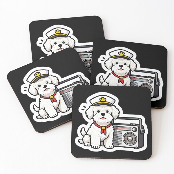 Item preview, Cute White Cartoon Dog with Crown and Vintage Radio designed and sold by Pawtropolistore.