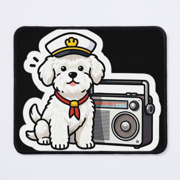 Item preview, Cute White Cartoon Dog with Crown and Vintage Radio designed and sold by Pawtropolistore.