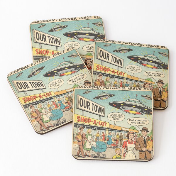 Item preview, Retro Families Ignoring Giant UFOs designed and sold by DreamCapsules.