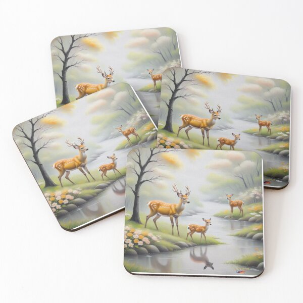 Item preview, Mother Deer and Fawns designed and sold by vivid wall art photo.