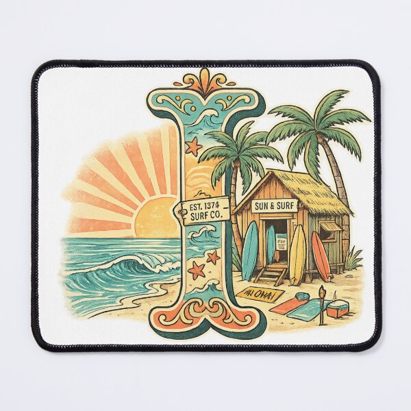 Item preview, Letter I Tropical Beach Surf Retro Initial Art — Summer Hawaii Gift Sticker designed and sold by irfanshikh.
